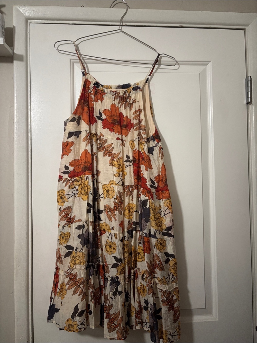 Cream Mini Dress with Orange, Yellow, Purple Floral Print